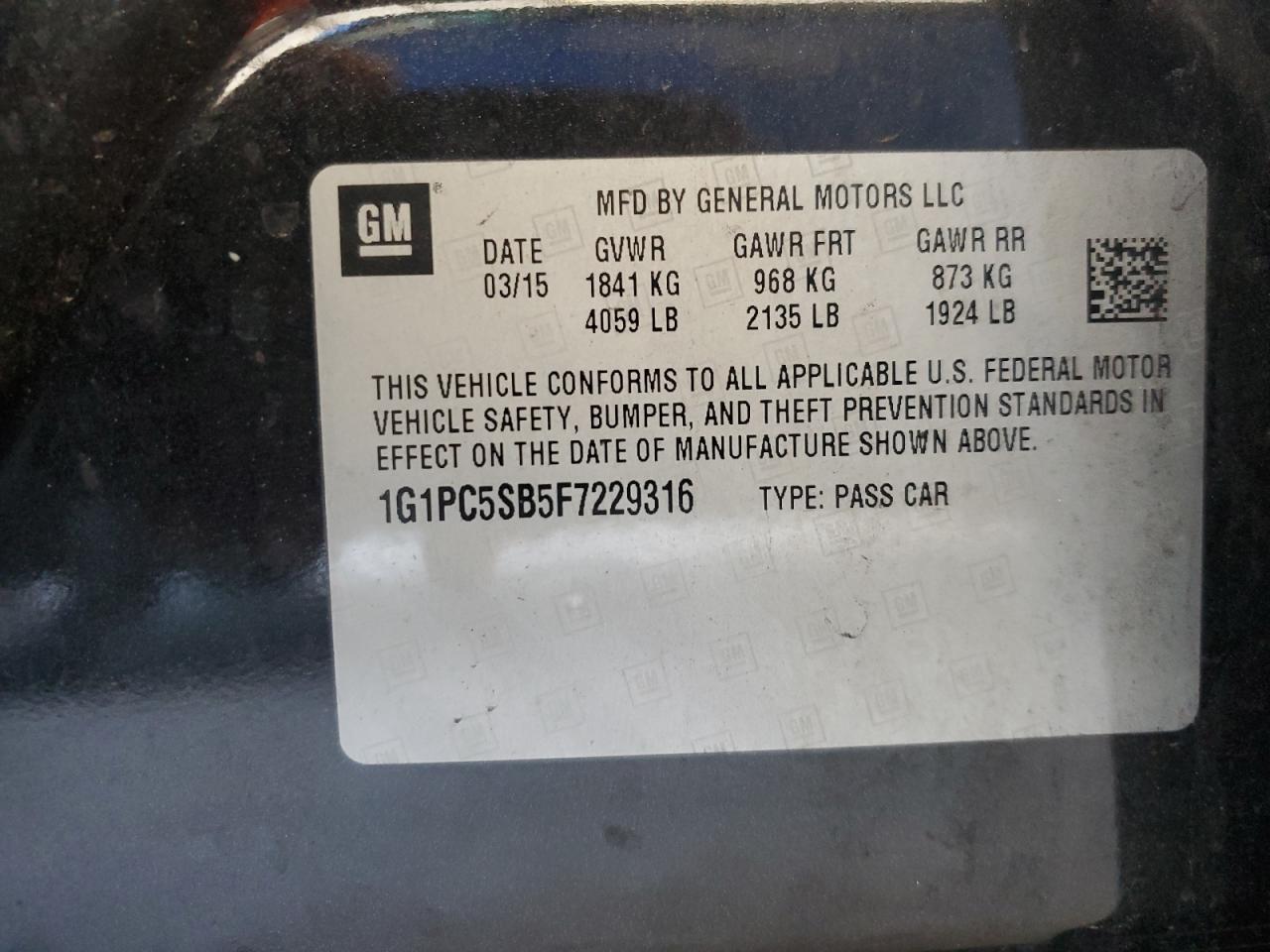 2015 Chevrolet Cruze VIN 1G1PC5SB5F7229316 Copart auction photo, front end damage thumbnail 12