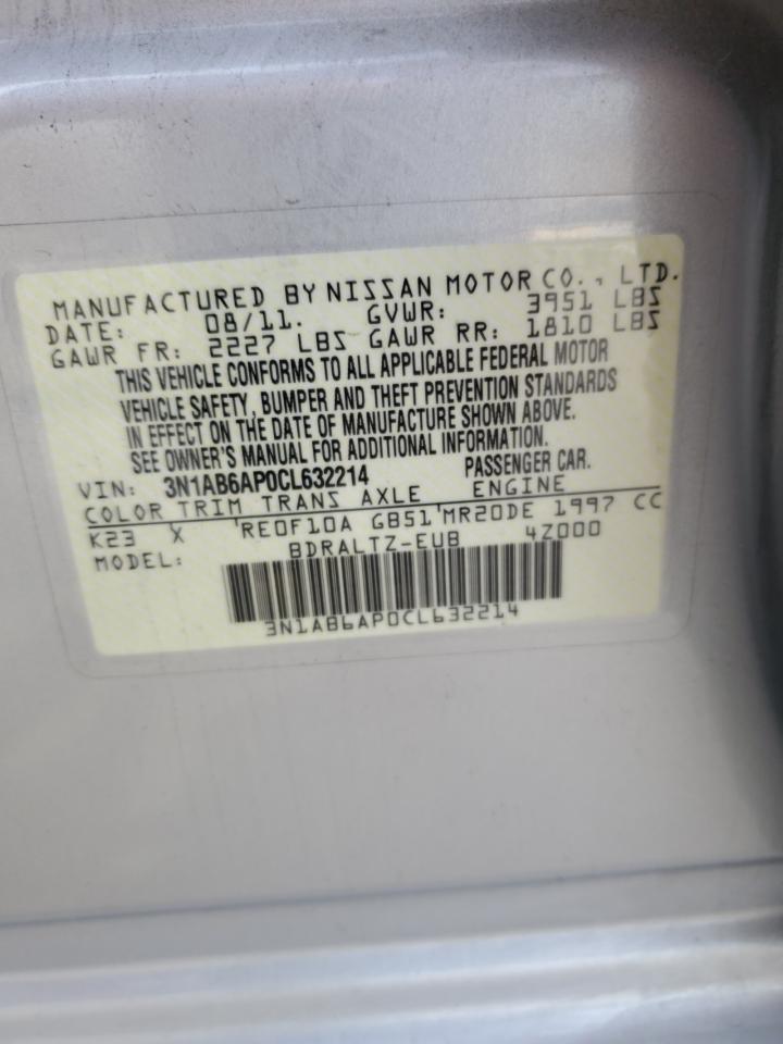2012 Nissan Sentra VIN 3N1AB6AP0CL632214 Copart auction photo, front end / undercarriage damage thumbnail 13