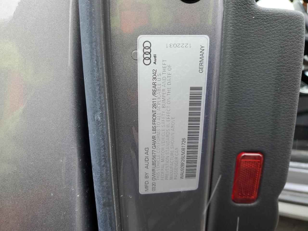 2020 Audi A6 VIN WAU92BF26LN081726 Copart auction photo, mechanical / minor dent/scratches damage thumbnail 12