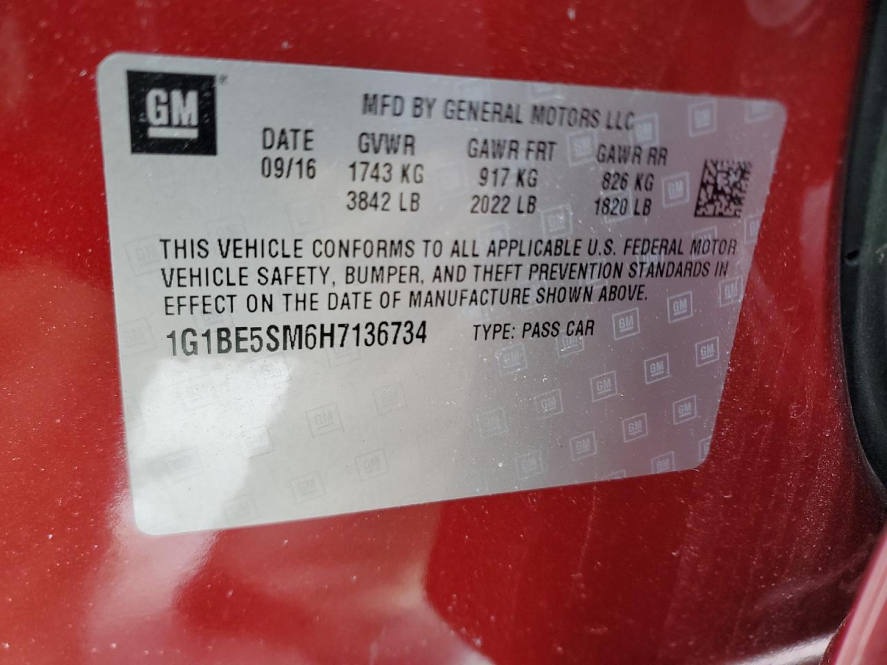 2017 Chevrolet Cruze VIN 1G1BE5SM6H7136734 Copart auction photo, front end damage thumbnail 12