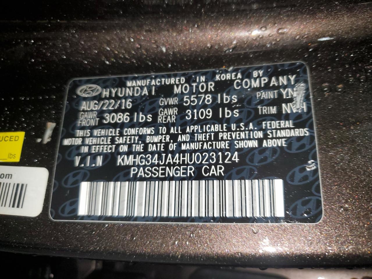 2017 Genesis G90 VIN KMHG34JA4HU023124 Copart auction photo, rear end / minor dent/scratches damage thumbnail 14