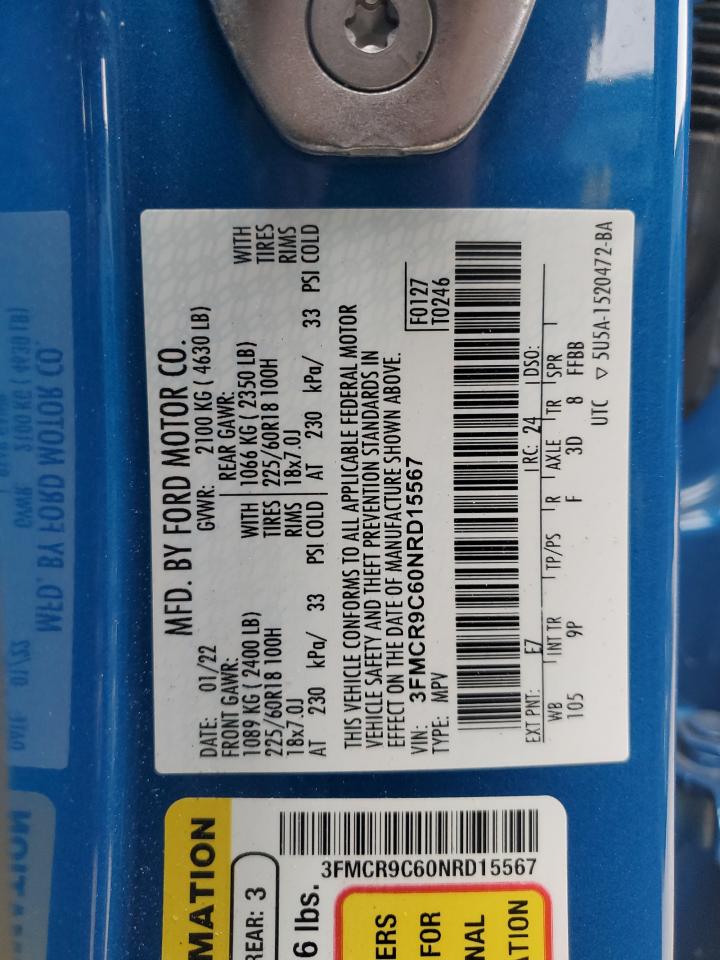 2022 Ford Bronco VIN 3FMCR9C60NRD15567 Copart auction photo, front end damage thumbnail 14