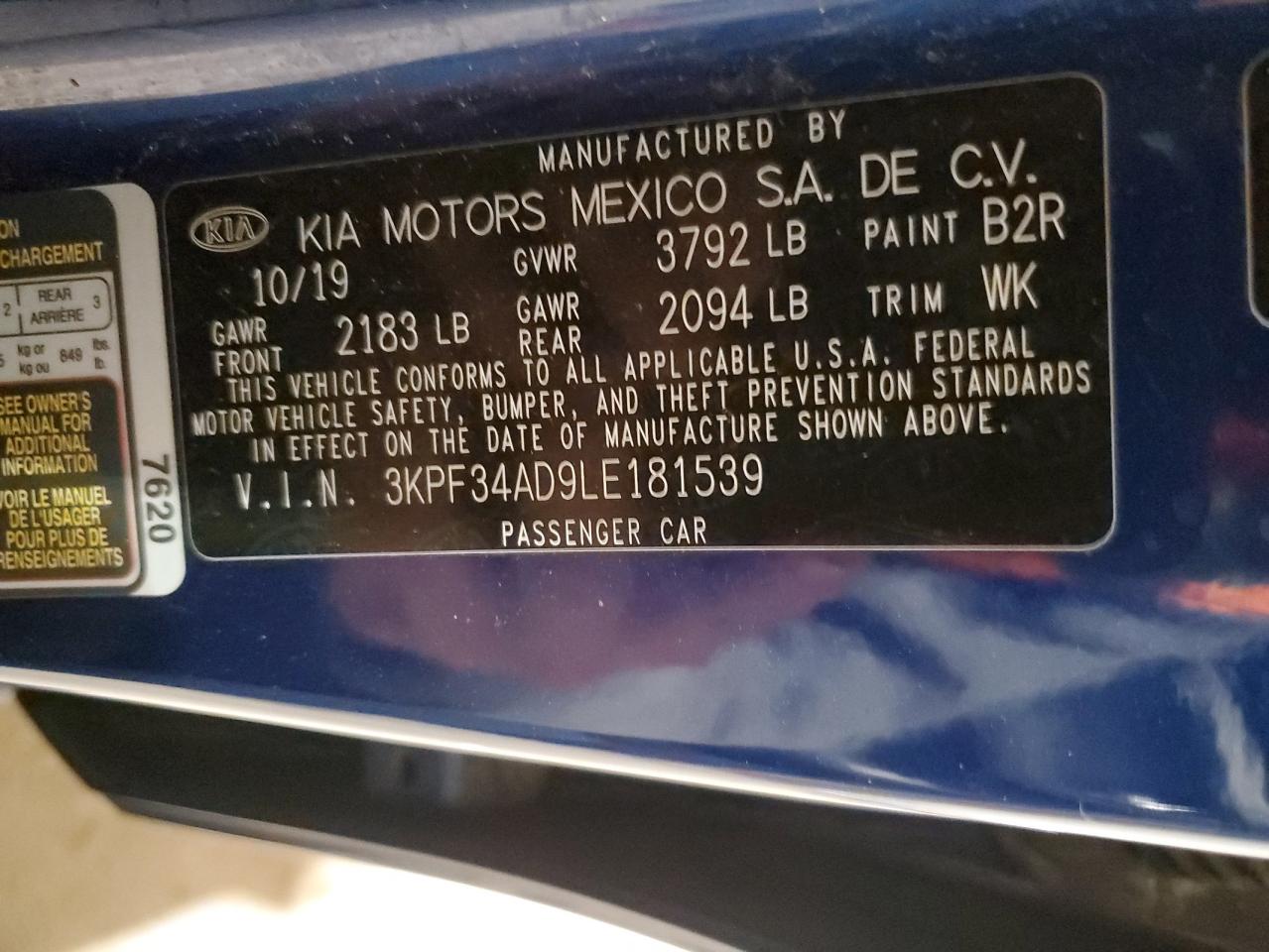 2020 KIA Forte VIN 3KPF34AD9LE181539 Copart auction photo, front end damage thumbnail 14