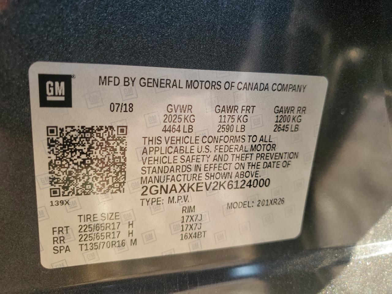 2019 Chevrolet Equinox VIN 2GNAXKEV2K6124000 Copart auction photo, front end damage thumbnail 14