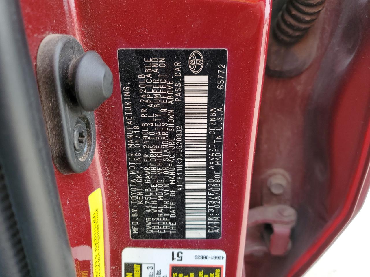2018 Toyota Camry VIN 4T1B11HKXJU620832 Copart auction photo, front end / minor dent/scratches damage thumbnail 12