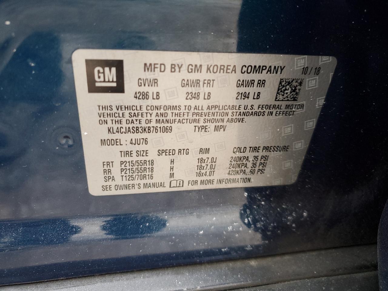 2019 Buick Encore VIN KL4CJASB3KB761069 Copart auction photo, rear end damage thumbnail 14