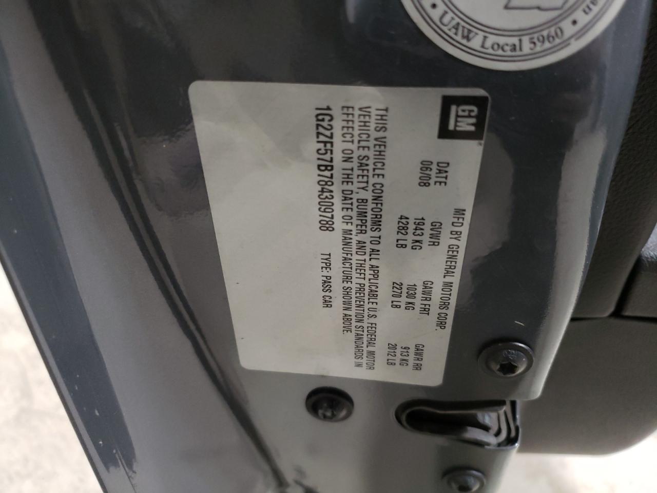 2008 Pontiac G6 VIN 1G2ZF57B784309788 Copart auction photo, front end damage thumbnail 12
