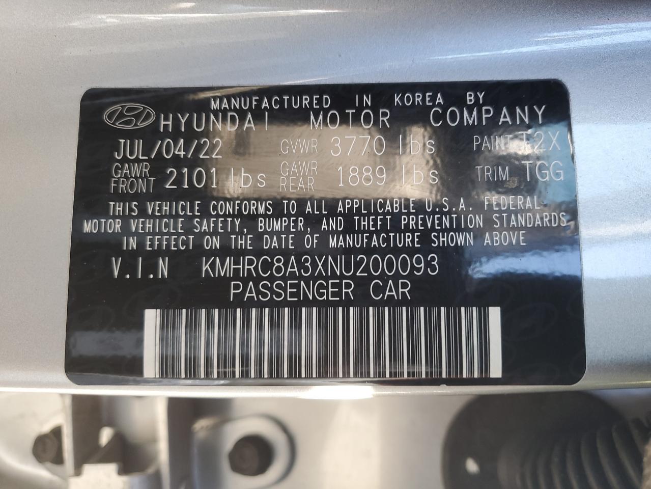 2022 Hyundai Venue VIN KMHRC8A3XNU200093 Copart auction photo, rear end / minor dent/scratches damage thumbnail 13