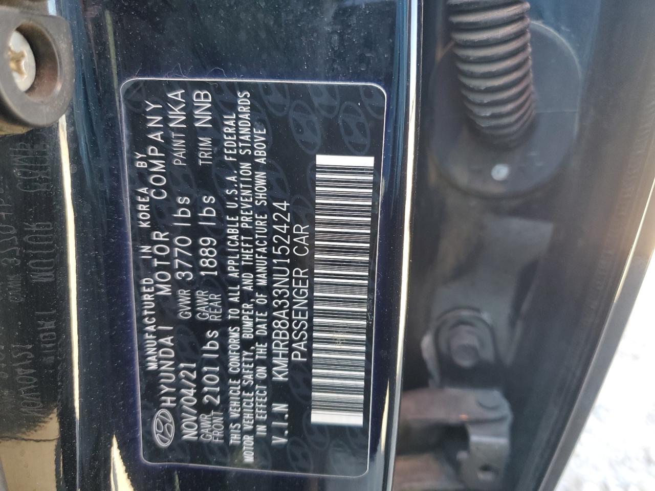 2022 Hyundai Venue VIN KMHRB8A33NU152424 Copart auction photo, front end / side damage thumbnail 13