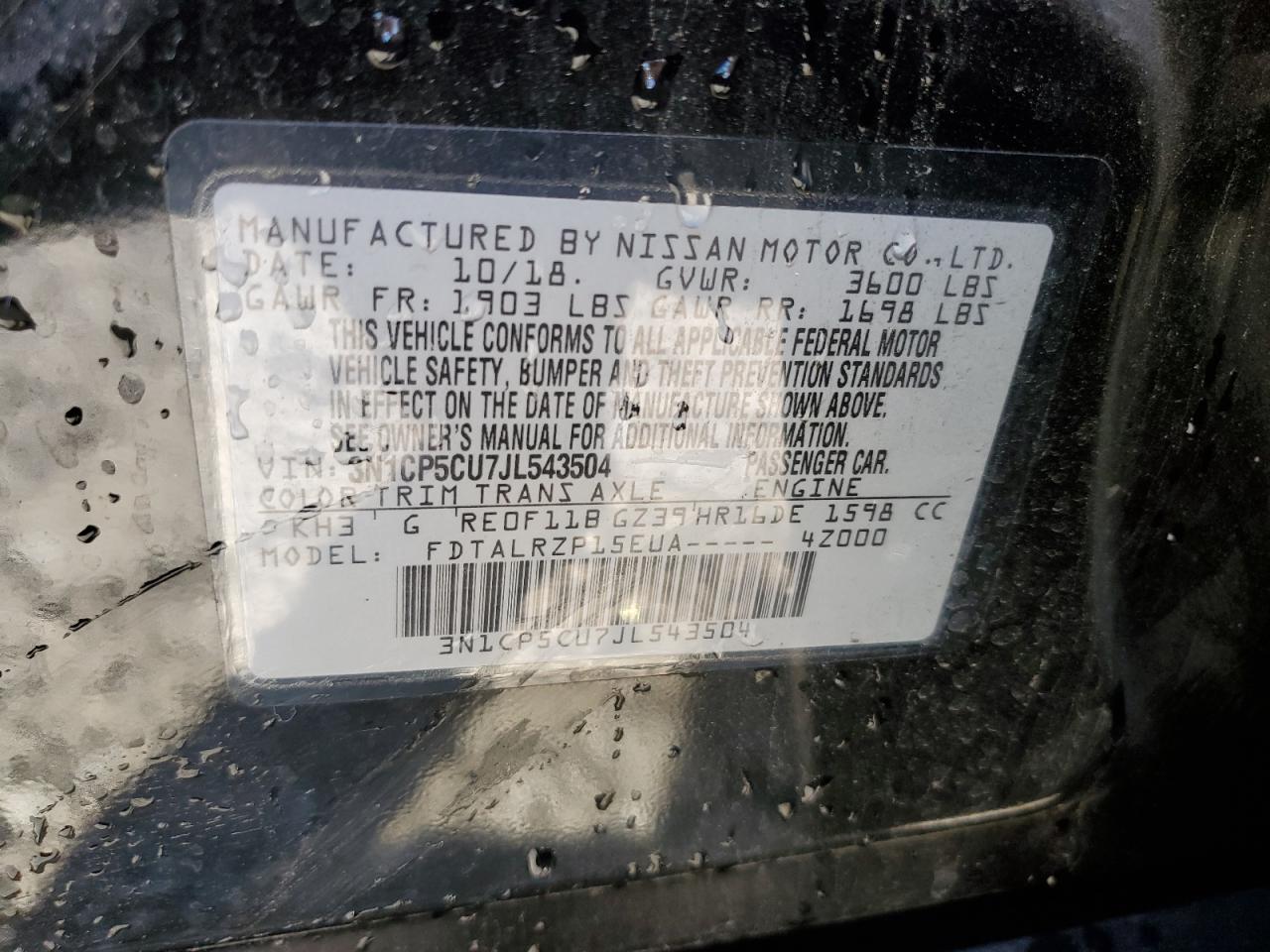 2018 Nissan Kicks VIN 3N1CP5CU7JL543504 Copart auction photo, front end damage thumbnail 13