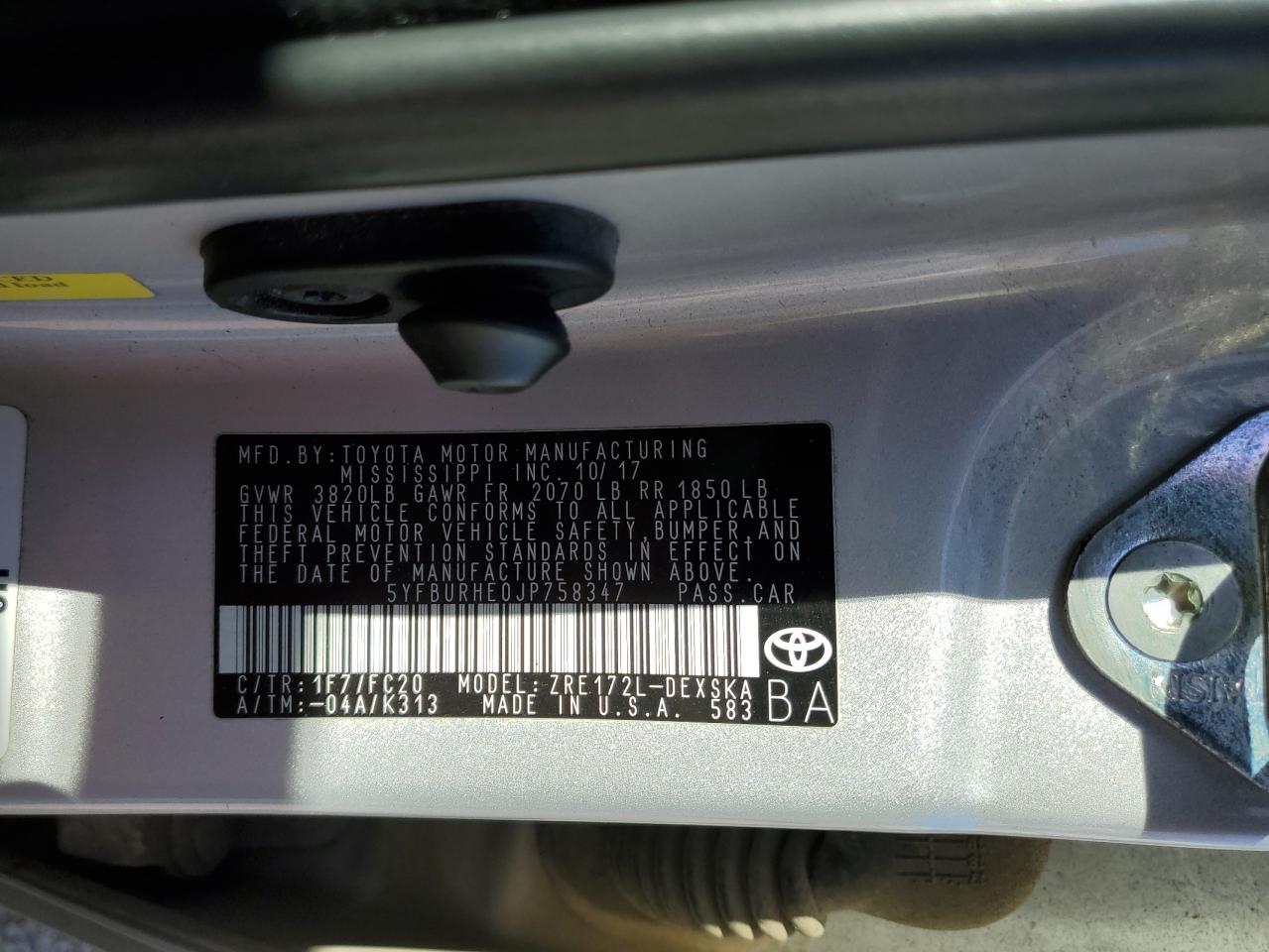 2018 Toyota Corolla VIN 5YFBURHE0JP758347 Copart auction photo, front end damage thumbnail 14