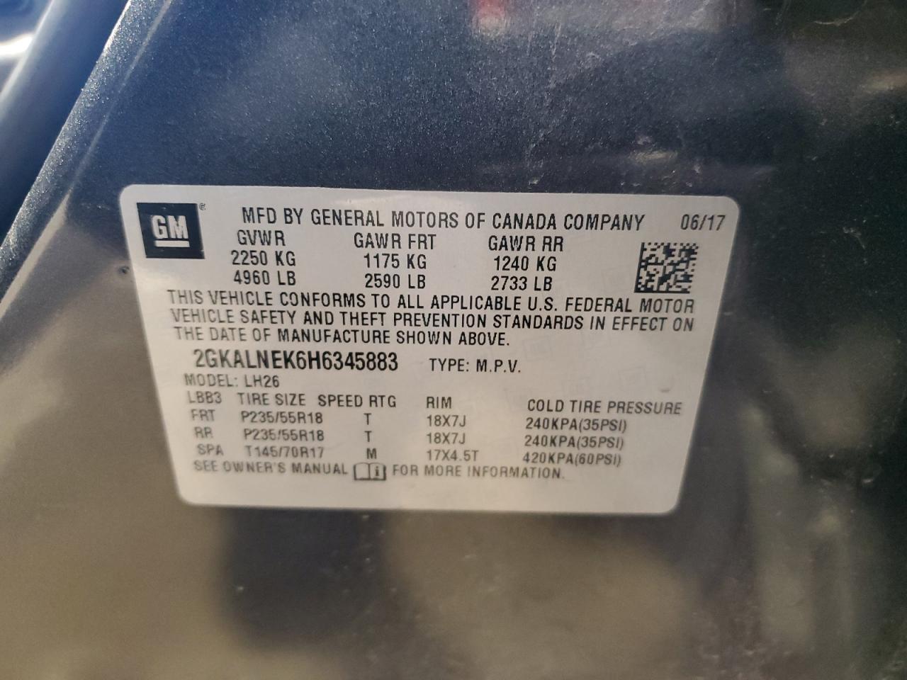 2017 GMC Terrain VIN 2GKALNEK6H6345883 Copart auction photo, undercarriage damage thumbnail 12