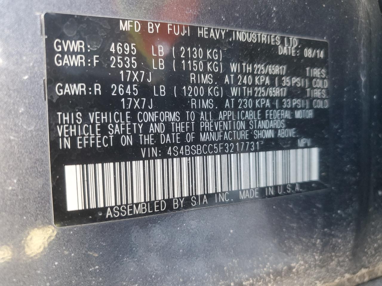 2015 Subaru Outback VIN 4S4BSBCC5F3217731 Copart auction photo, rear end damage thumbnail 12