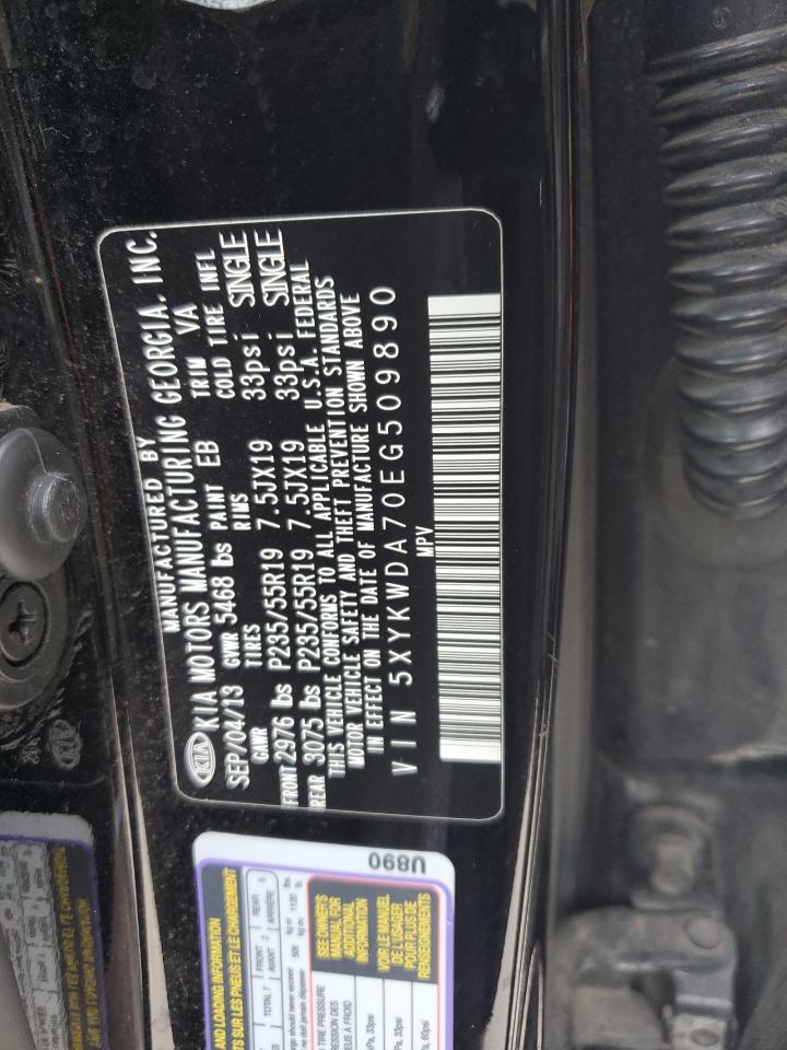 2014 KIA Sorento VIN 5XYKWDA70EG509890 Copart auction photo, rear end / minor dent/scratches damage thumbnail 12