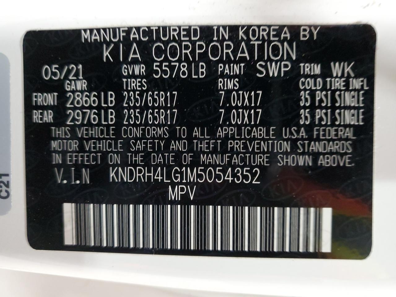 2021 KIA Sorento VIN KNDRH4LG1M5054352 Copart auction photo, front end damage thumbnail 14
