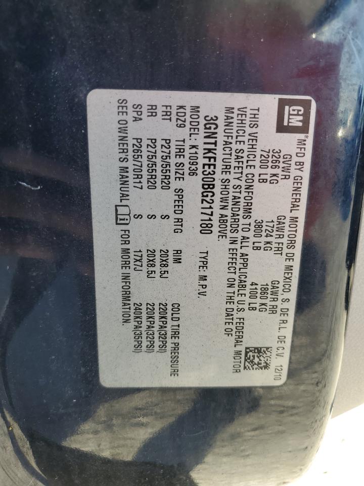 2011 Chevrolet Avalanche VIN 3GNTKFE30BG217180 Copart auction photo, mechanical / minor dent/scratches damage thumbnail 12