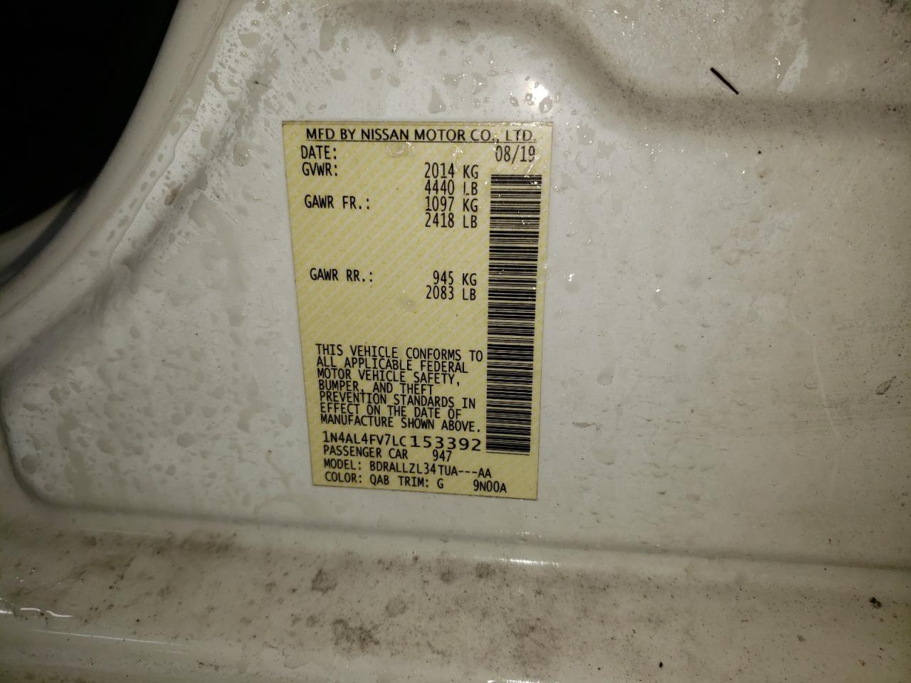 2020 Nissan Altima VIN 1N4AL4FV7LC153392 Copart auction photo, undercarriage / front end damage thumbnail 13