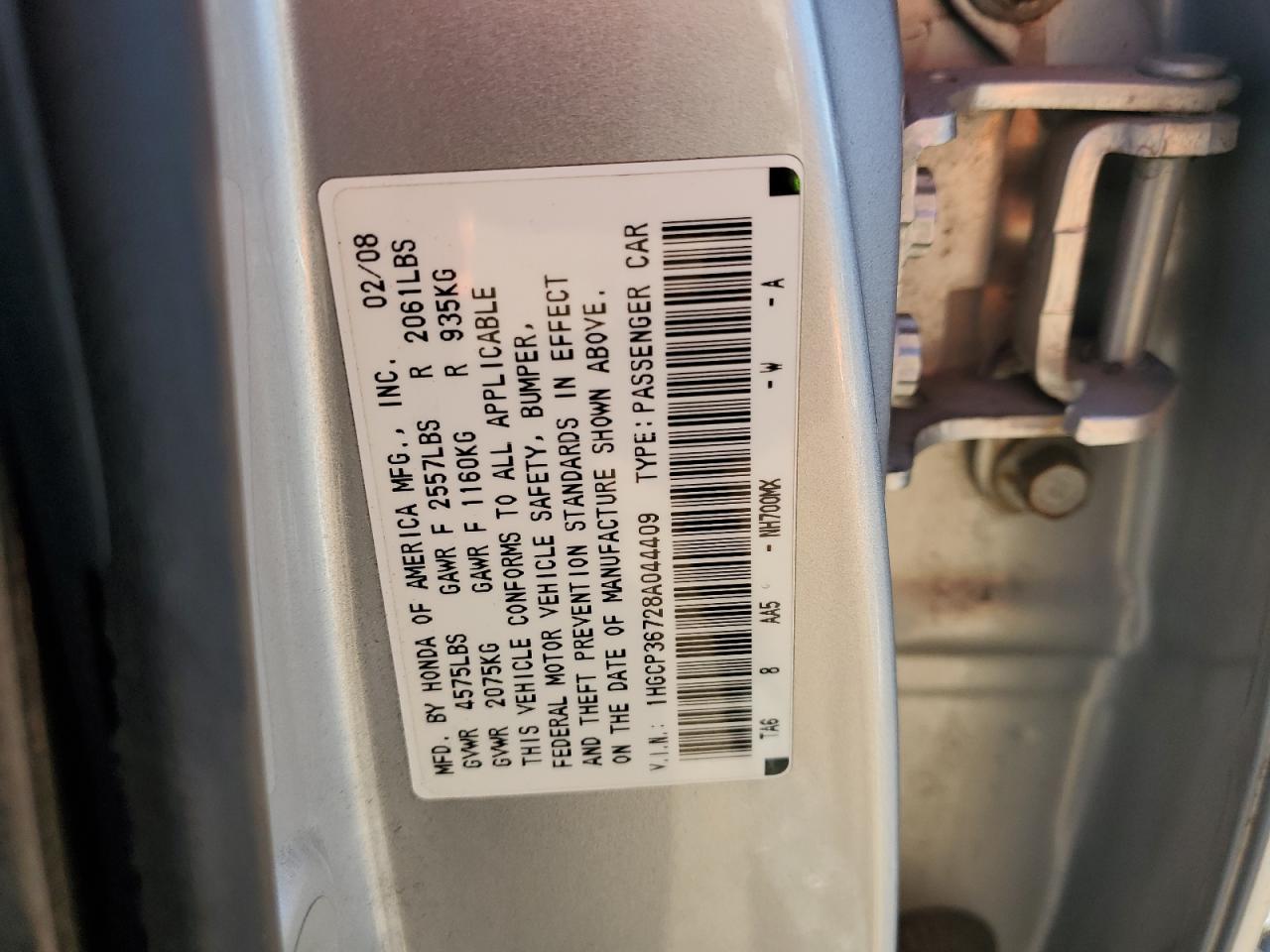 2008 Honda Accord VIN 1HGCP36728A044409 Copart auction photo, rear end damage thumbnail 12