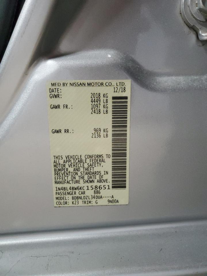 2019 Nissan Altima VIN 1N4BL4BW6KC158651 Copart auction photo, front end damage thumbnail 12