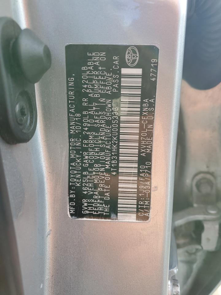 2019 Toyota Camry VIN 4T1B31HK2KU005333 Copart auction photo, side damage thumbnail 12
