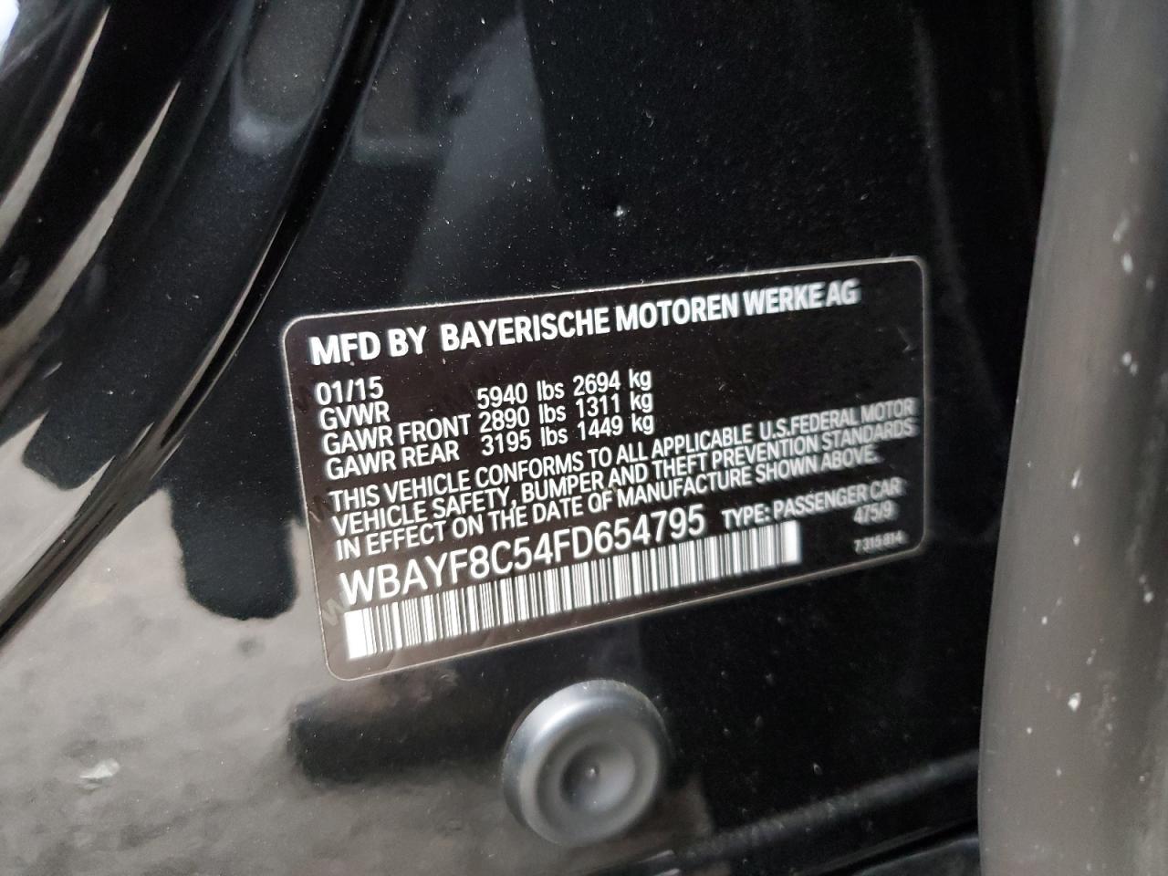 2015 BMW 7er VIN WBAYF8C54FD654795 Copart auction photo, front end / side damage thumbnail 12