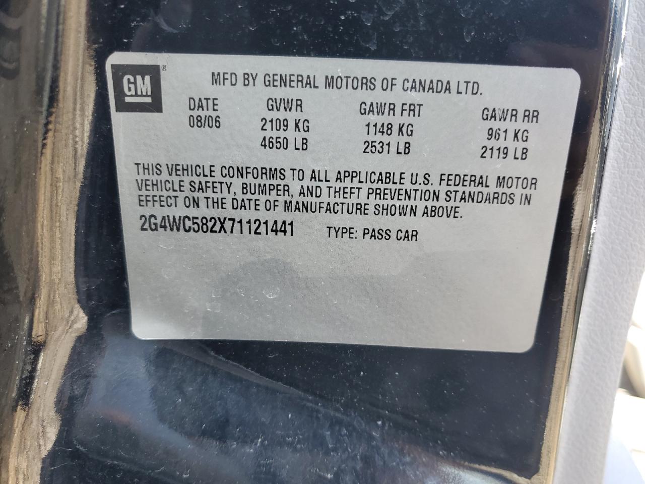 2007 Buick LaCrosse VIN 2G4WC582X71121441 Copart auction photo, front end / minor dent/scratches damage thumbnail 12