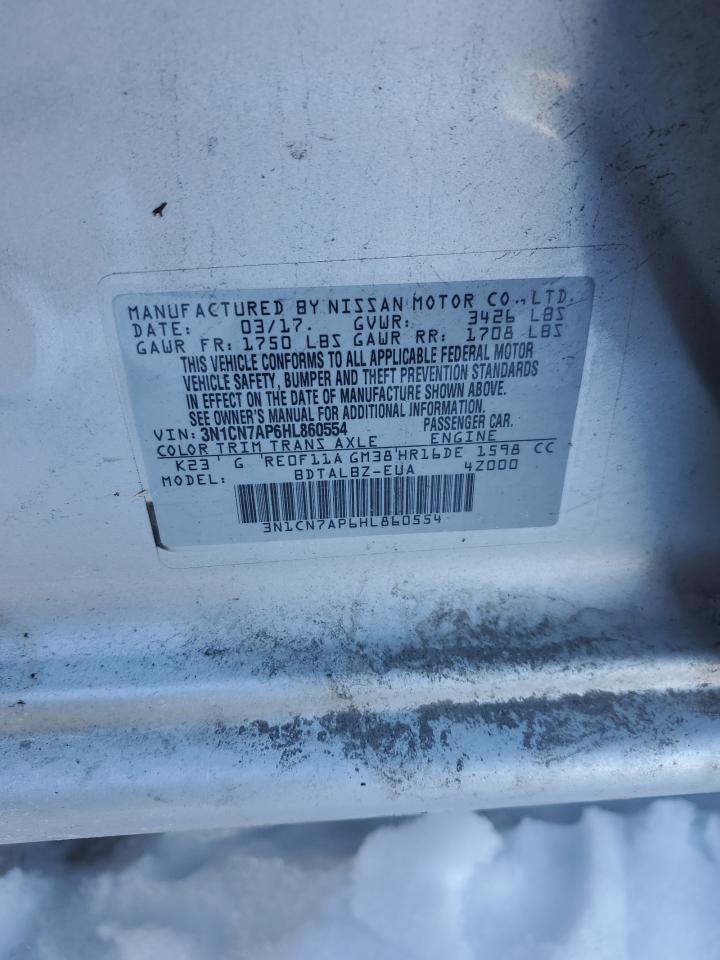 2017 Nissan Versa VIN 3N1CN7AP6HL860554 Copart auction photo, front end damage thumbnail 12