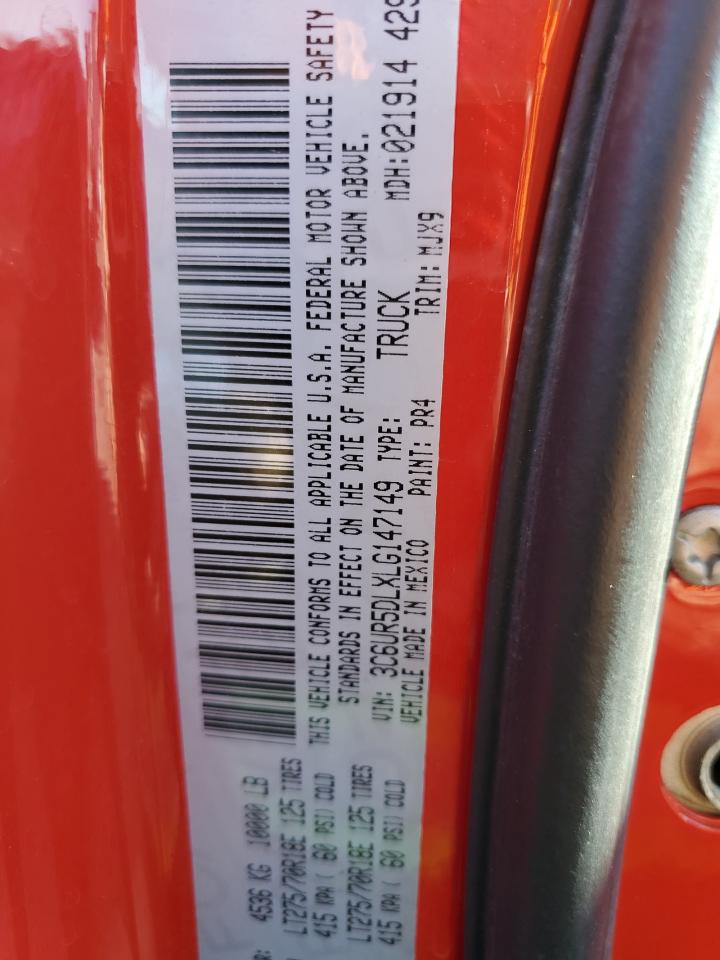 2020 RAM 2500 VIN 3C6UR5DLXLG147149 Copart auction photo, front end damage thumbnail 12