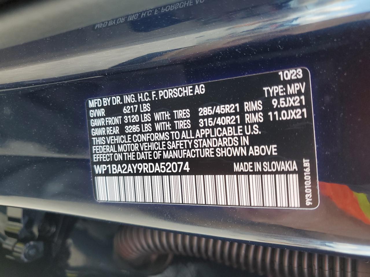 2024 Porsche Cayenne VIN WP1BA2AY9RDA52074 Copart auction photo, rear end / front end damage thumbnail 16