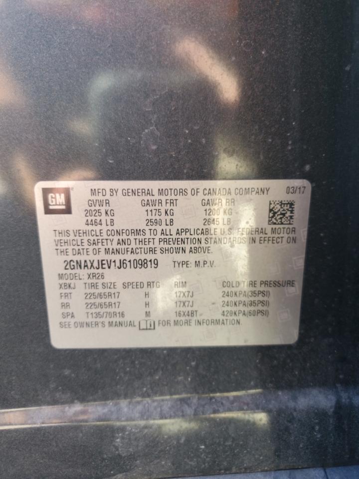 2018 Chevrolet Equinox VIN 2GNAXJEV1J6109819 Copart auction photo, side / front end damage thumbnail 16