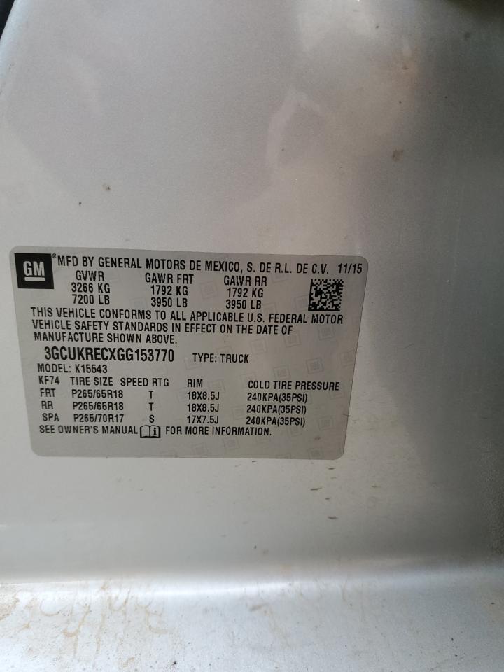 2016 Chevrolet Silverado VIN 3GCUKRECXGG153770 Copart auction photo, front end damage thumbnail 14