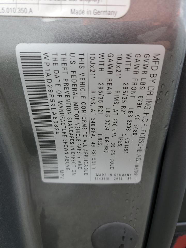 2009 Porsche Cayenne VIN WP1AD29P59LA60824 Copart auction photo, front end damage thumbnail 15