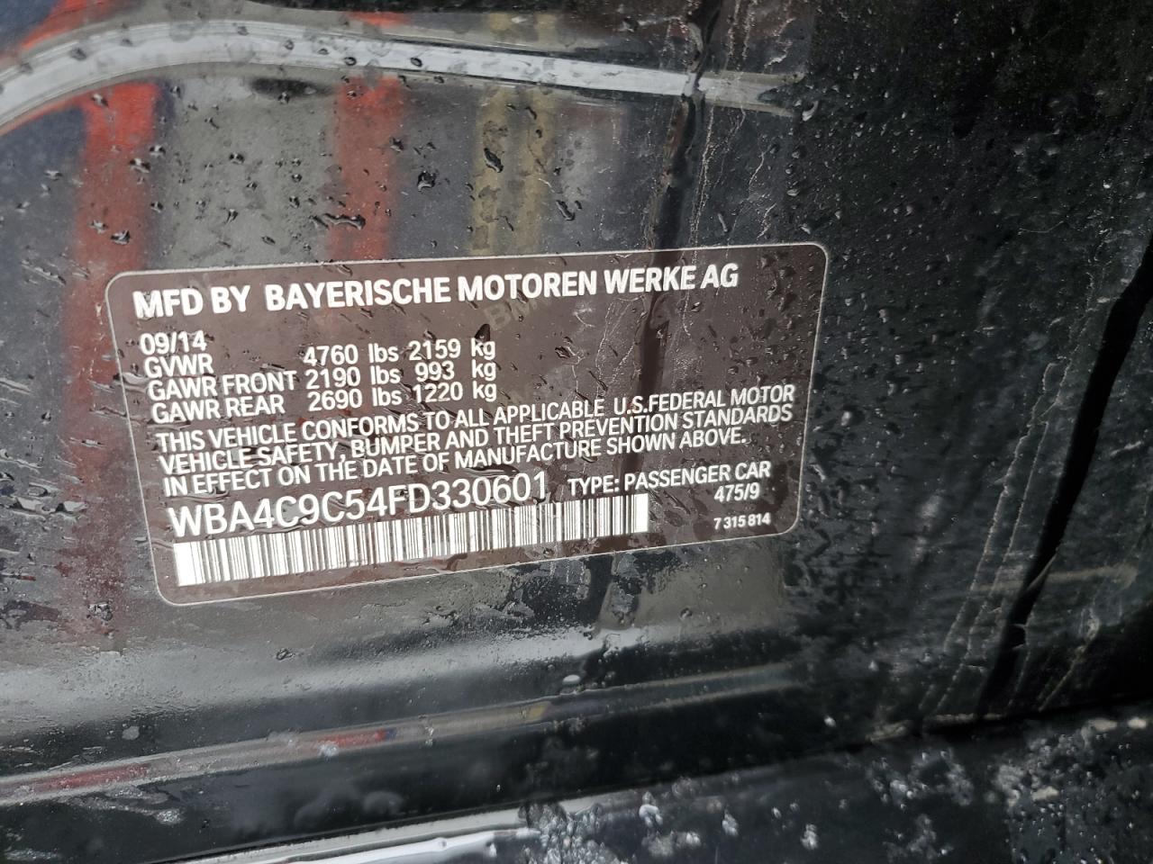 2015 BMW 4er VIN WBA4C9C54FD330601 Copart auction photo, undercarriage damage thumbnail 12