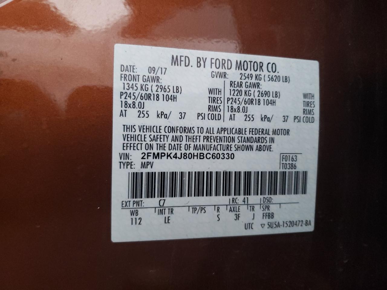 2017 Ford Edge VIN 2FMPK4J80HBC60330 Copart auction photo, front end damage thumbnail 13