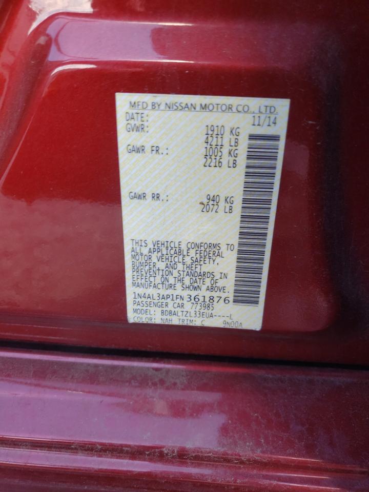 2015 Nissan Altima VIN 1N4AL3AP1FN361876 Copart auction photo, front end damage thumbnail 12