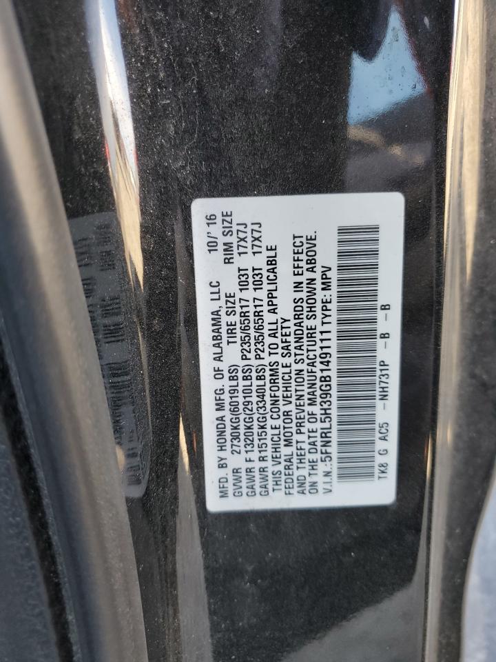 2016 Honda Odyssey VIN 5FNRL5H39GB149111 Copart auction photo, front end damage thumbnail 14