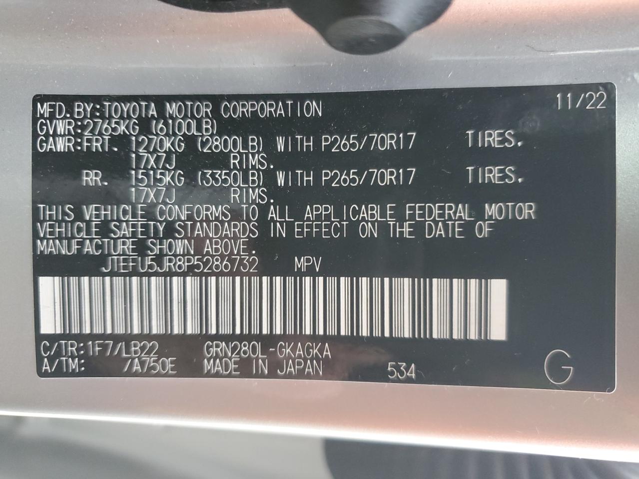 2023 Toyota 4Runner VIN JTEFU5JR8P5286732 Copart auction photo, rear end / side damage thumbnail 13