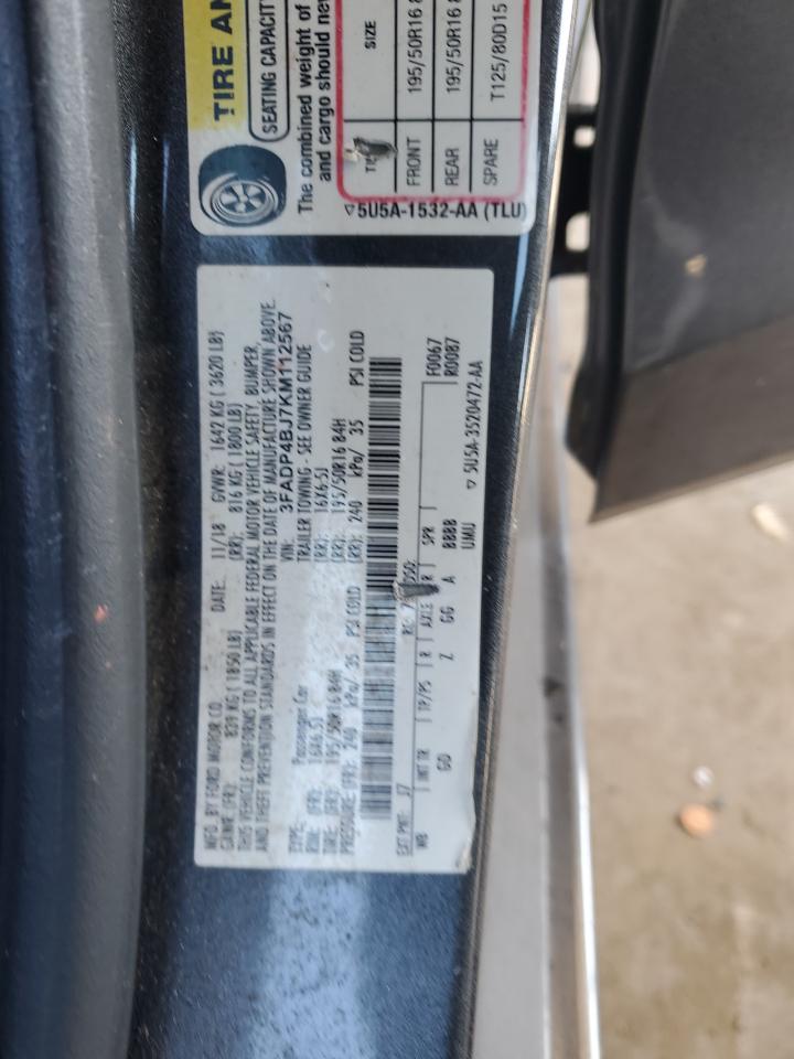2019 Ford Fiesta VIN 3FADP4BJ7KM112567 Copart auction photo, front end damage thumbnail 12
