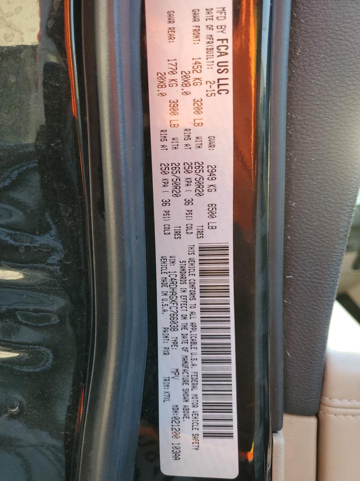 2015 Dodge Durango VIN 1C4RDHAGXFC766038 Copart auction photo, rear end / front end damage thumbnail 13