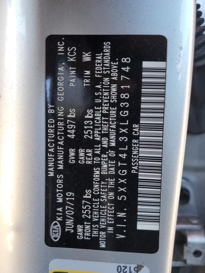 2020 KIA Optima VIN 5XXGT4L3XLG381748 Copart auction photo, side / front end damage thumbnail 12