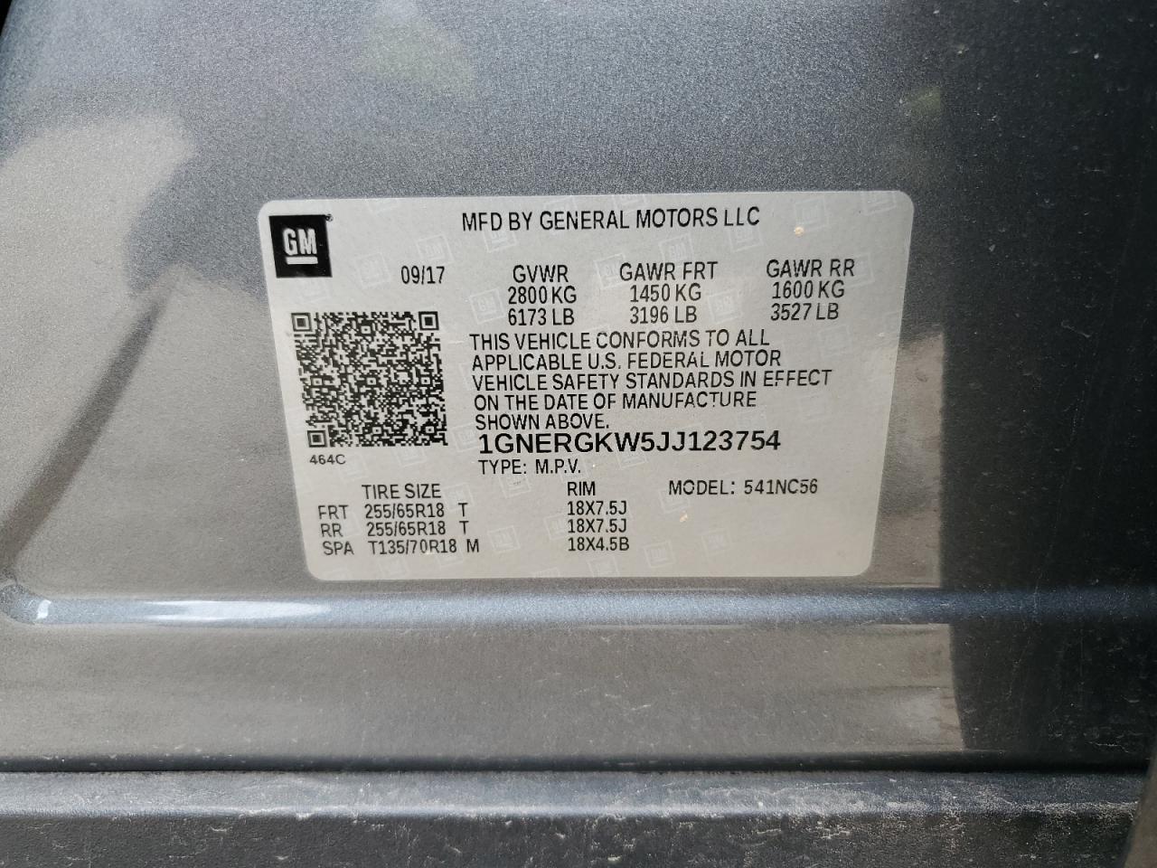 2018 Chevrolet Traverse VIN 1GNERGKW5JJ123754 Copart auction photo, front end / side damage thumbnail 13