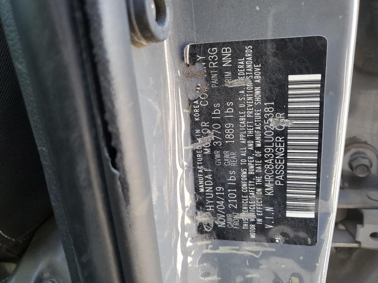 2020 Hyundai Venue VIN KMHRC8A39LU025381 Copart auction photo, rear end damage thumbnail 12