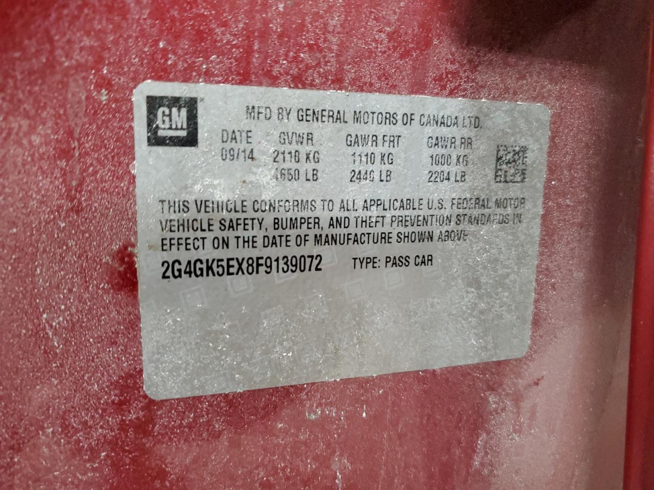 2015 Buick Regal VIN 2G4GK5EX8F9139072 Copart auction photo, front end / rear end damage thumbnail 12