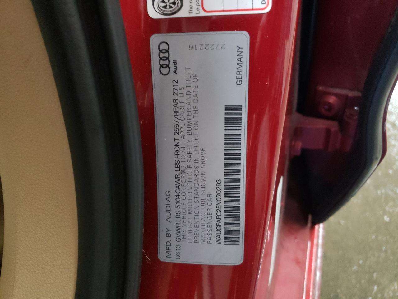 2014 Audi A6 VIN WAUGFAFC2EN020293 Copart auction photo, front end / side damage thumbnail 12