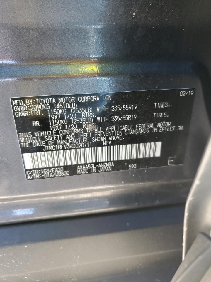 2019 Toyota RAV 4 VIN JTMC1RFV3KD020711 Copart auction photo, front end / all over damage thumbnail 14