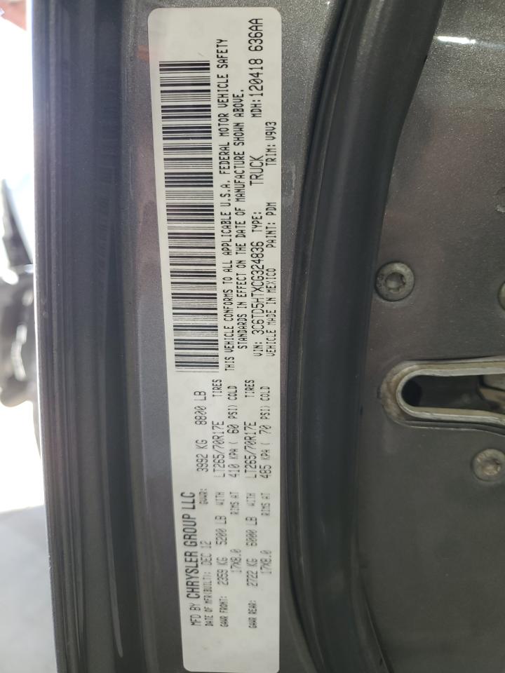2012 Dodge RAM VIN 3C6TD5HTXCG324836 Copart auction photo, front end damage thumbnail 14