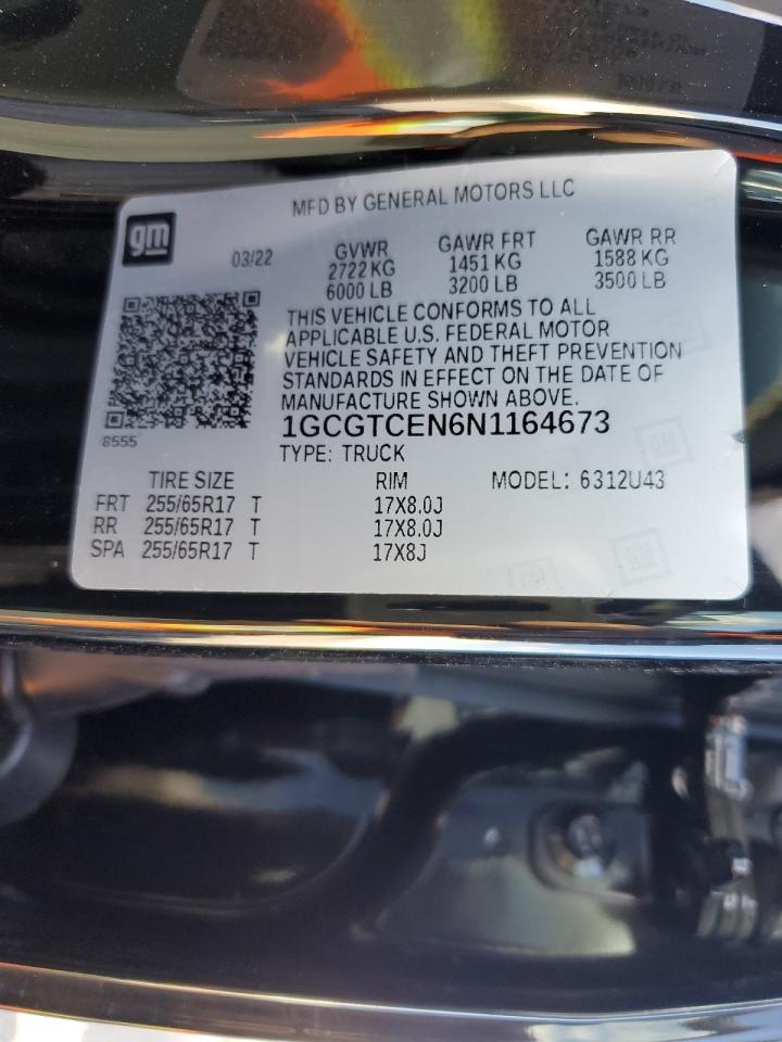 2022 Chevrolet Colorado VIN 1GCGTCEN6N1164673 Copart auction photo, front end damage thumbnail 12