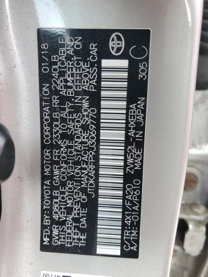 2018 Toyota Prius VIN JTDKARFP9J3069770 Copart auction photo, front end / rear end damage thumbnail 12