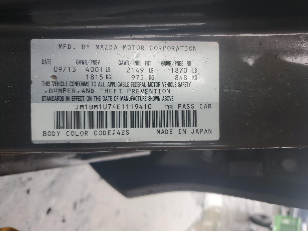 2014 Mazda 3 VIN JM1BM1U74E1119410 Copart auction photo, all over damage thumbnail 12