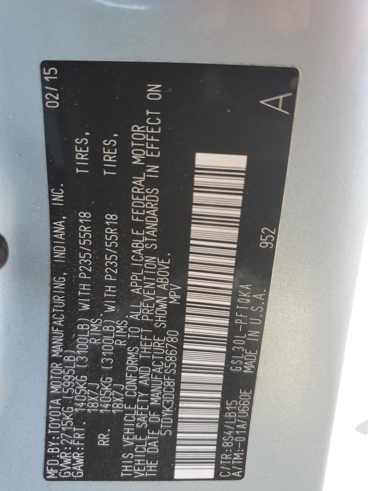 2015 Toyota Sienna VIN 5TDYK3DC8FS586780 Copart auction photo, front end / minor dent/scratches damage thumbnail 16